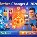 Clothes changer AI 2026 showing artificial intelligence digitally changing outfits on a person in a realistic preview image
