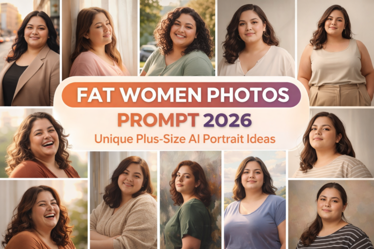 Fat women photos prompt 2026 collage showing confident plus-size women portraits