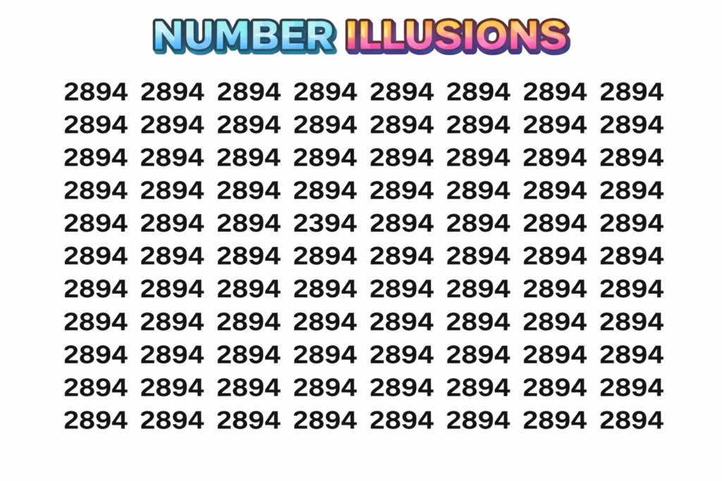 Optical illusion challenge find 2394 among 2894s