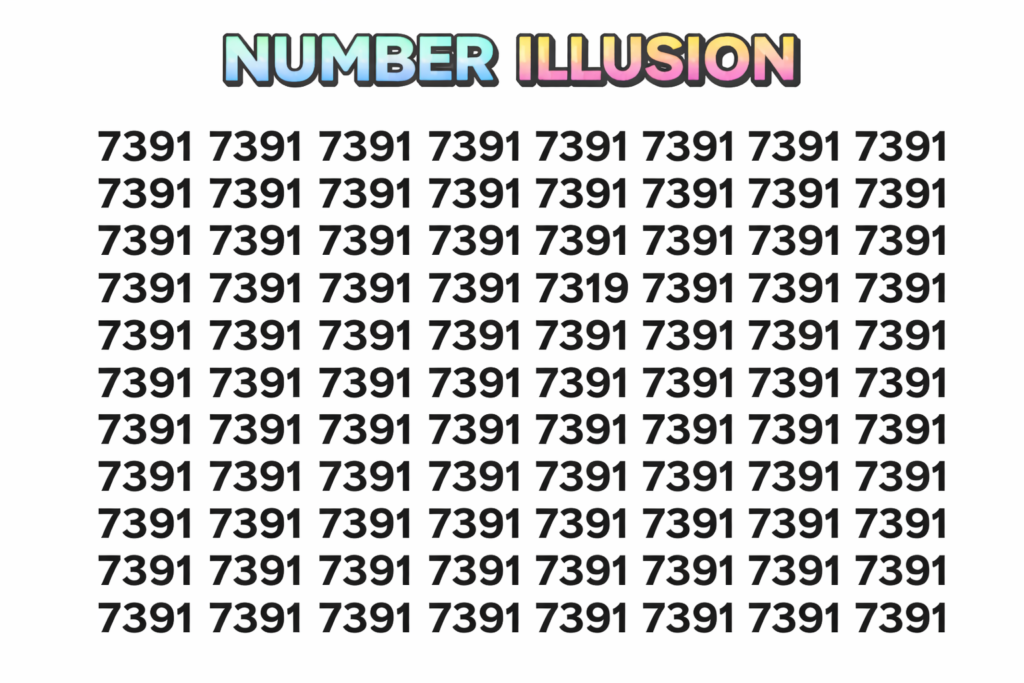 Optical illusion challenge find 7319 among 7391s