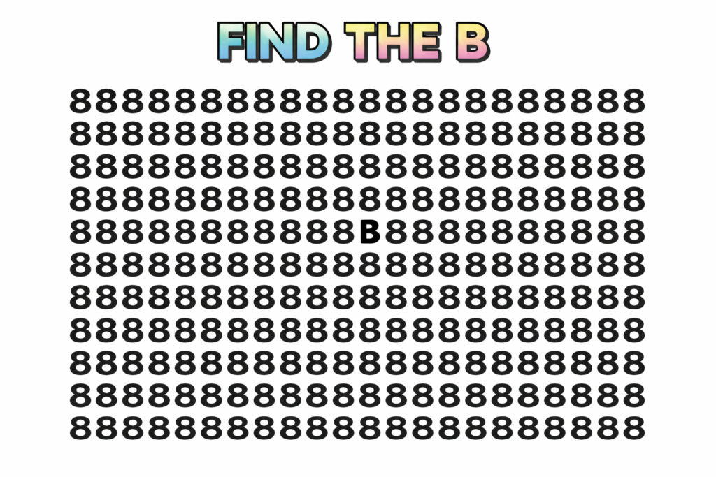 Optical illusion challenge find B among 8s
