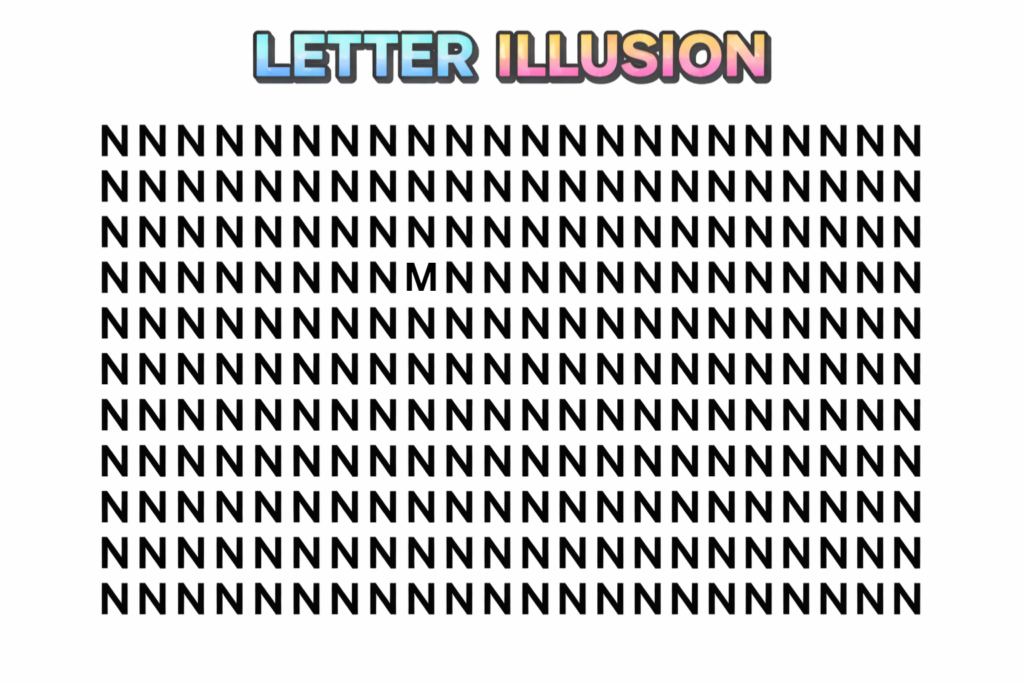 Optical illusion challenge find M among Ns
