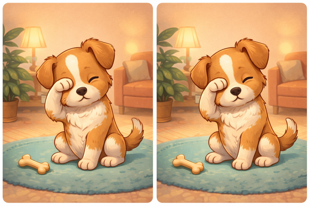 spot the difference dog rubbing eye