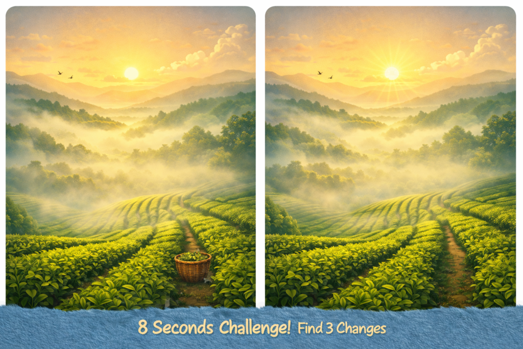 Spot the difference misty morning in tea garden puzzle