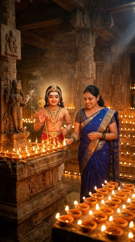 Prompt for lighting a lamp with Lord Murugan