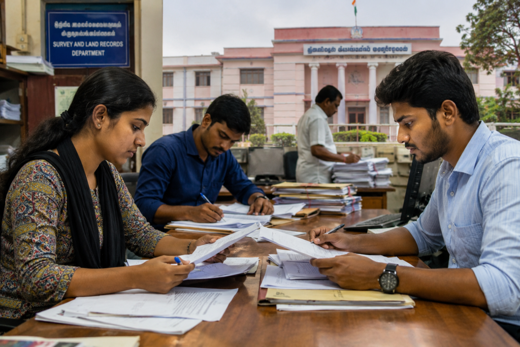 Busy government office in action