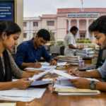 Busy government office in action