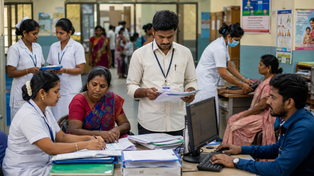 Busy clinic administration in progress