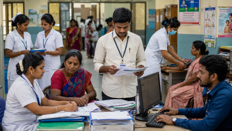 Busy clinic administration in progress