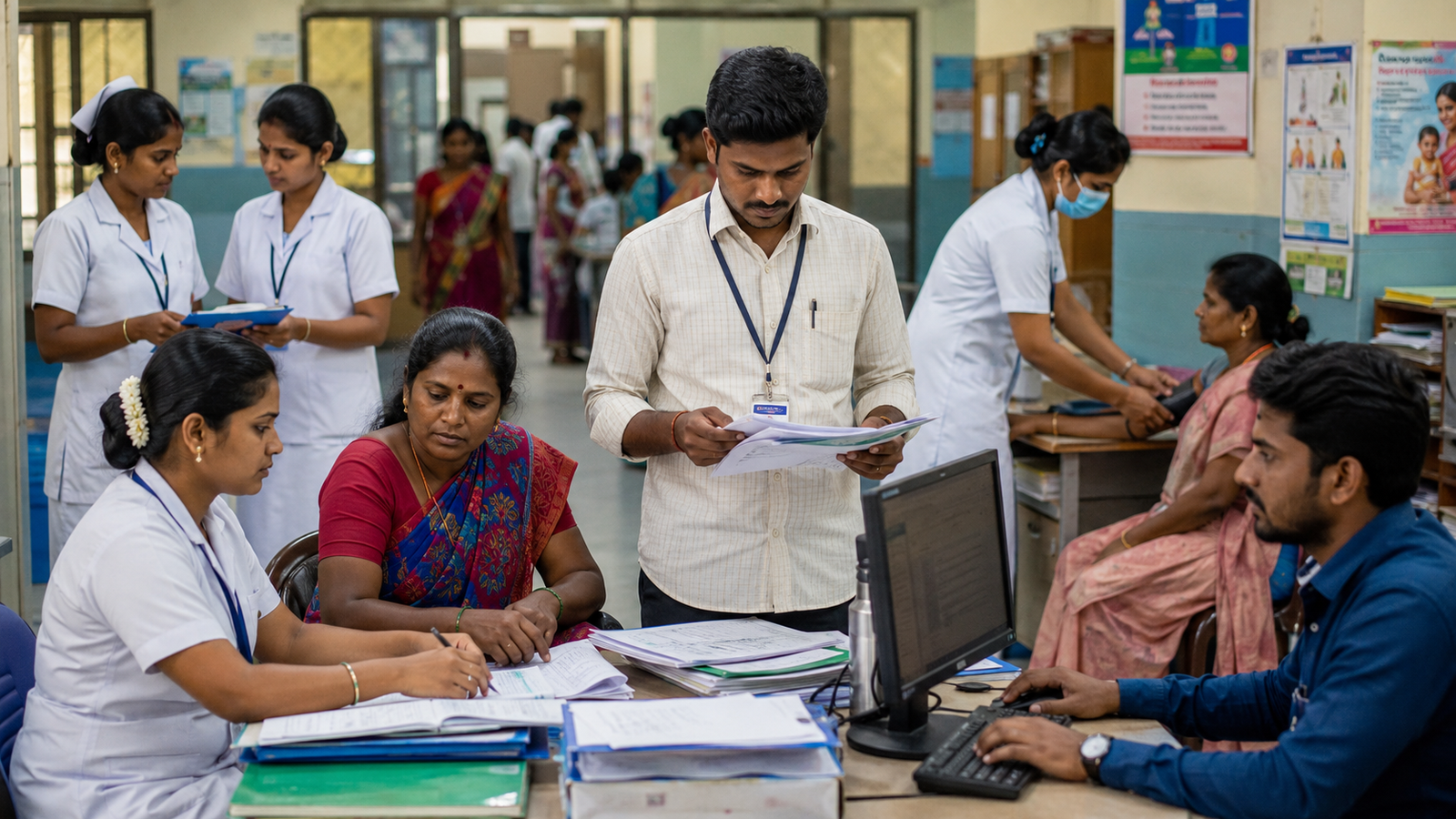 Busy clinic administration in progress